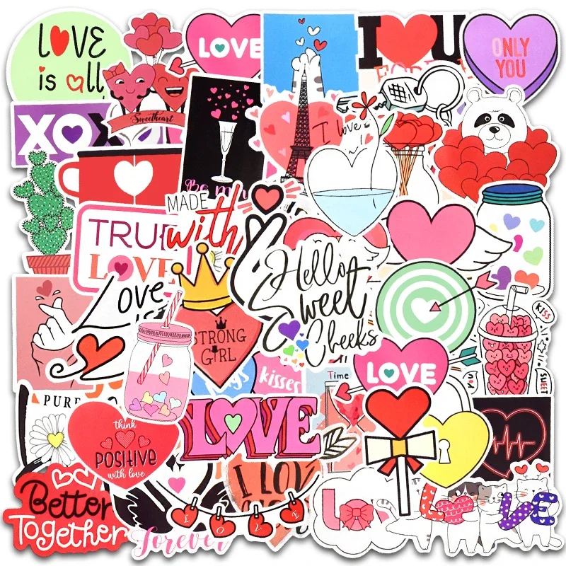 

50Pcs Love Stickers Decals Valentine's Day Stickers Couple Girlfriend Boyfriend, Waterproof Heart Stickers for HP Macbook Laptop