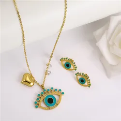 Devil's Eye ornaments Stainless Steel Jewelry Sets Necklace Earrings Set Fashion Jewelry Woman Accessories