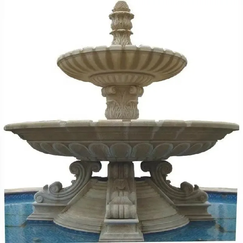 villa with French outdoor garden fountain antique stone marble waterfall