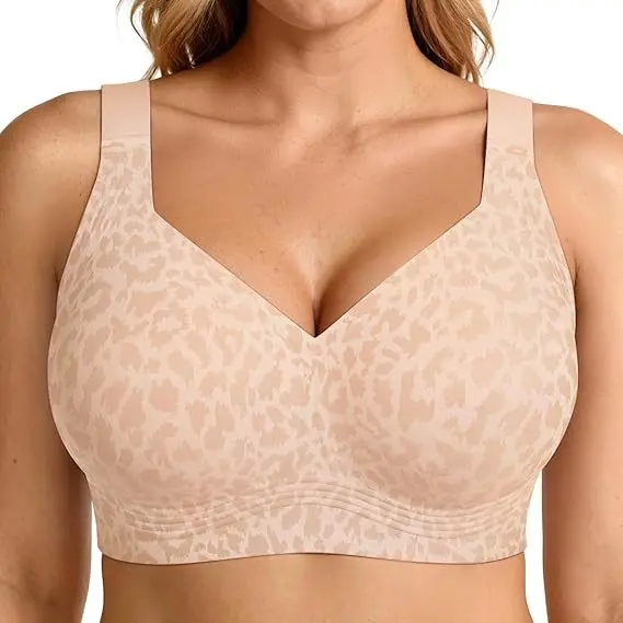 Naadloze bh's met luipaardprint, zonder beugel, push-up, draadloze bh, naadloze lift bh's, bh met volledige bedekking, grote maten, S-4XL