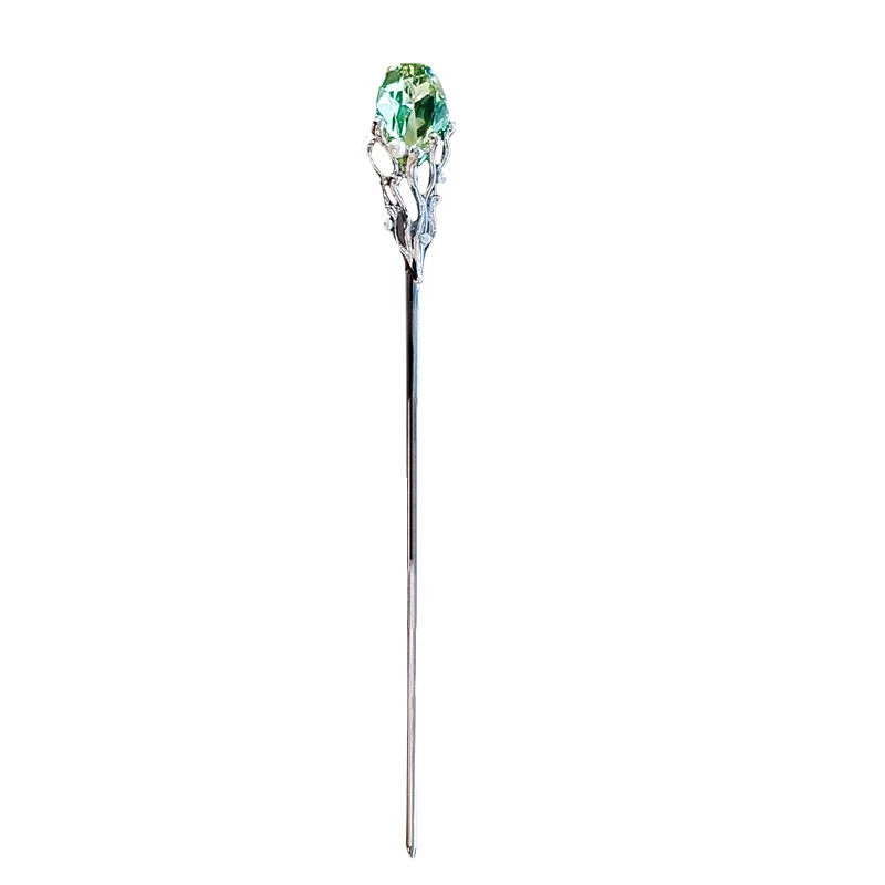 

Sapphire green crystal stone hairpin, ancient style exquisite Guochao hairpin, high-end Hanfu fringed step shake disc hairpin