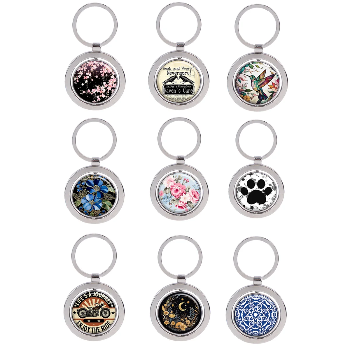 Flower Hummingbird Metal Keychain Motorcycles Cars Keys Decoration Can rotate 360 ° Fashion Circular Keyring Gifts for Friend