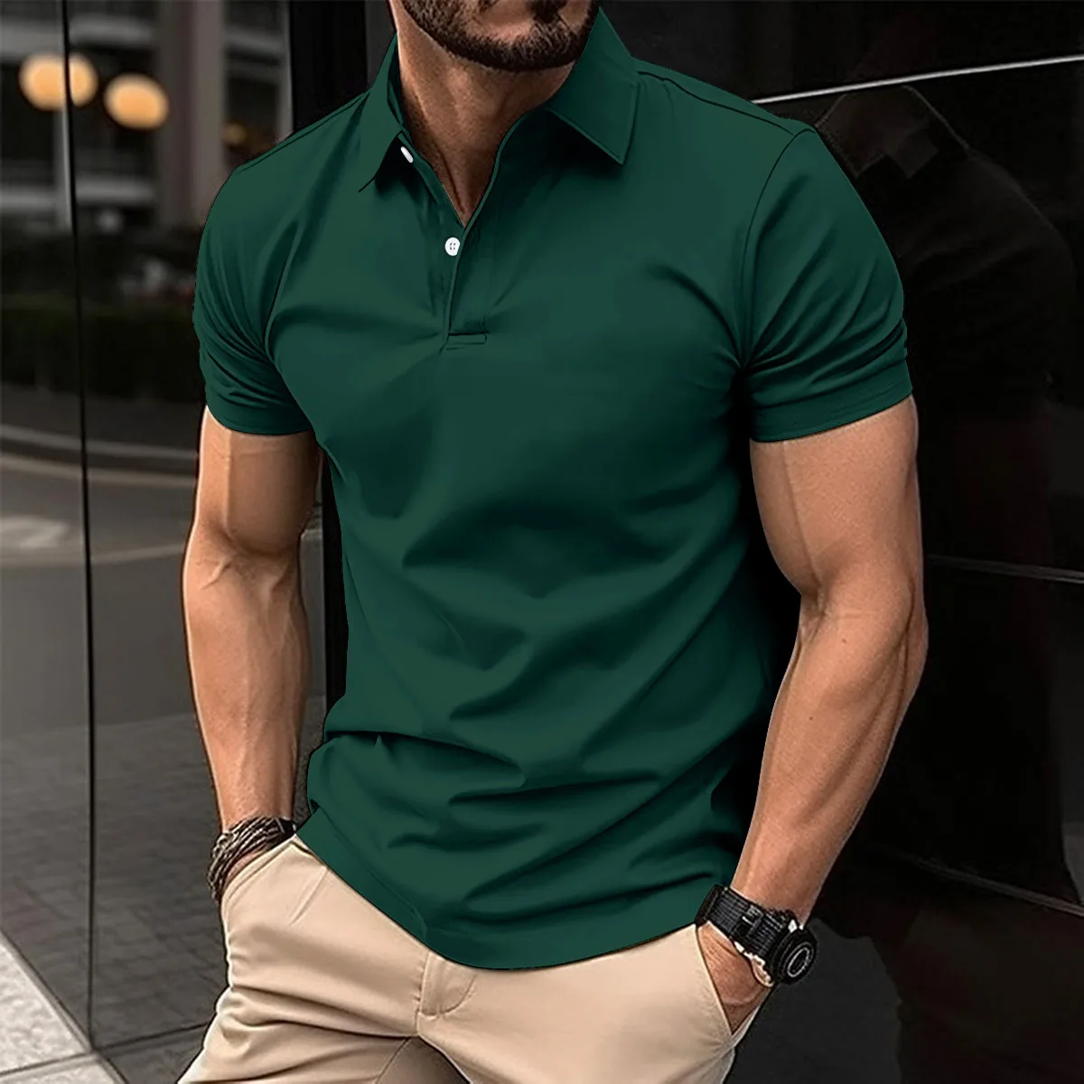 2024 summer new men's solid color breathable top T-shirt men's casual fashion short-sleeved polo shirt men's clothing