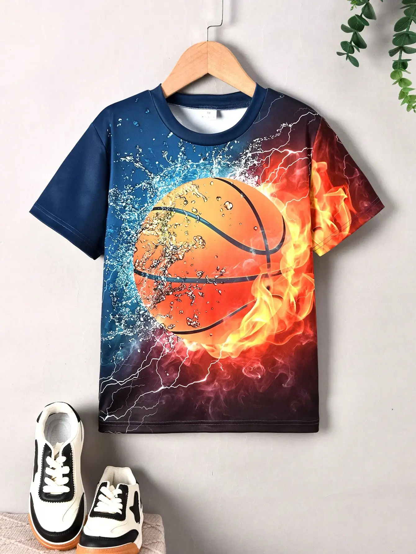 Tween Boy 3D Basketball Printed Round Neck Short Sleeve T-Shirt