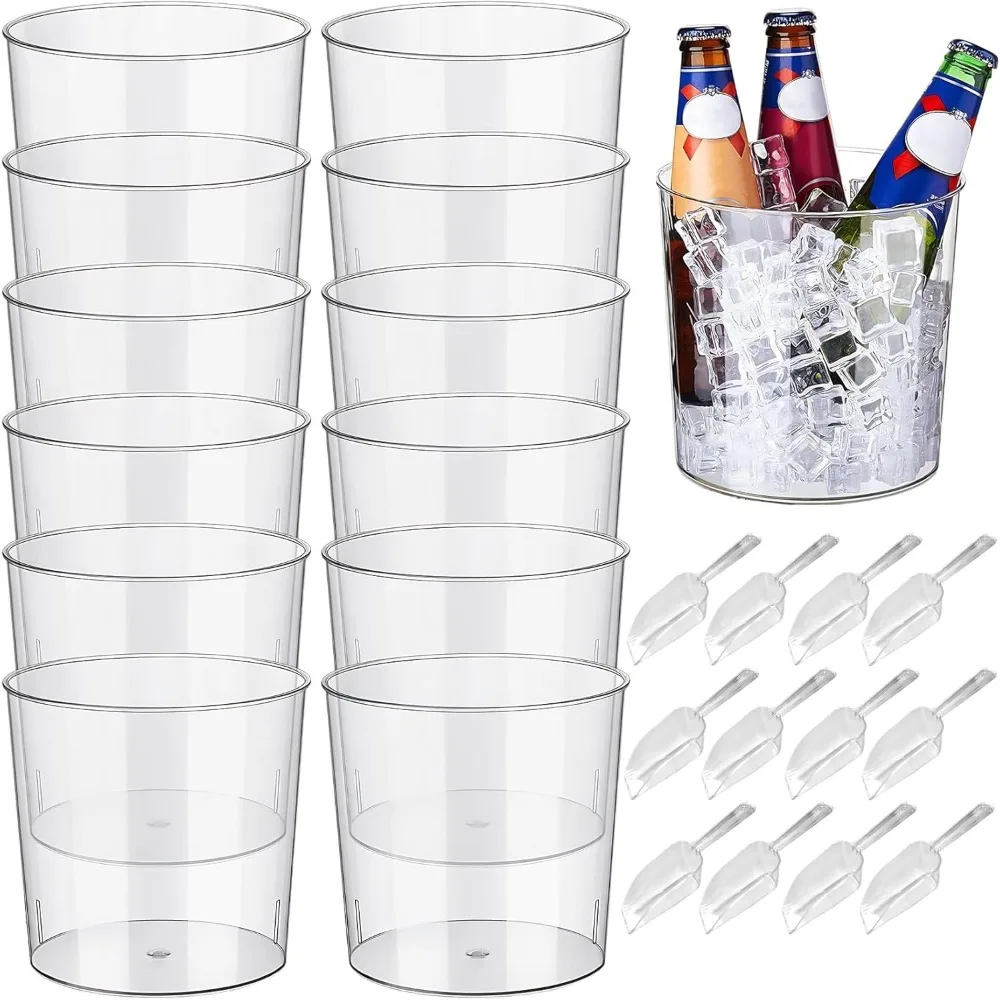 

65" Clear Ice Bucket Wine/Champagne/Beer Cooler Snack Tub BPA-Free Food-Grade Durable 12-Pack with Tongs