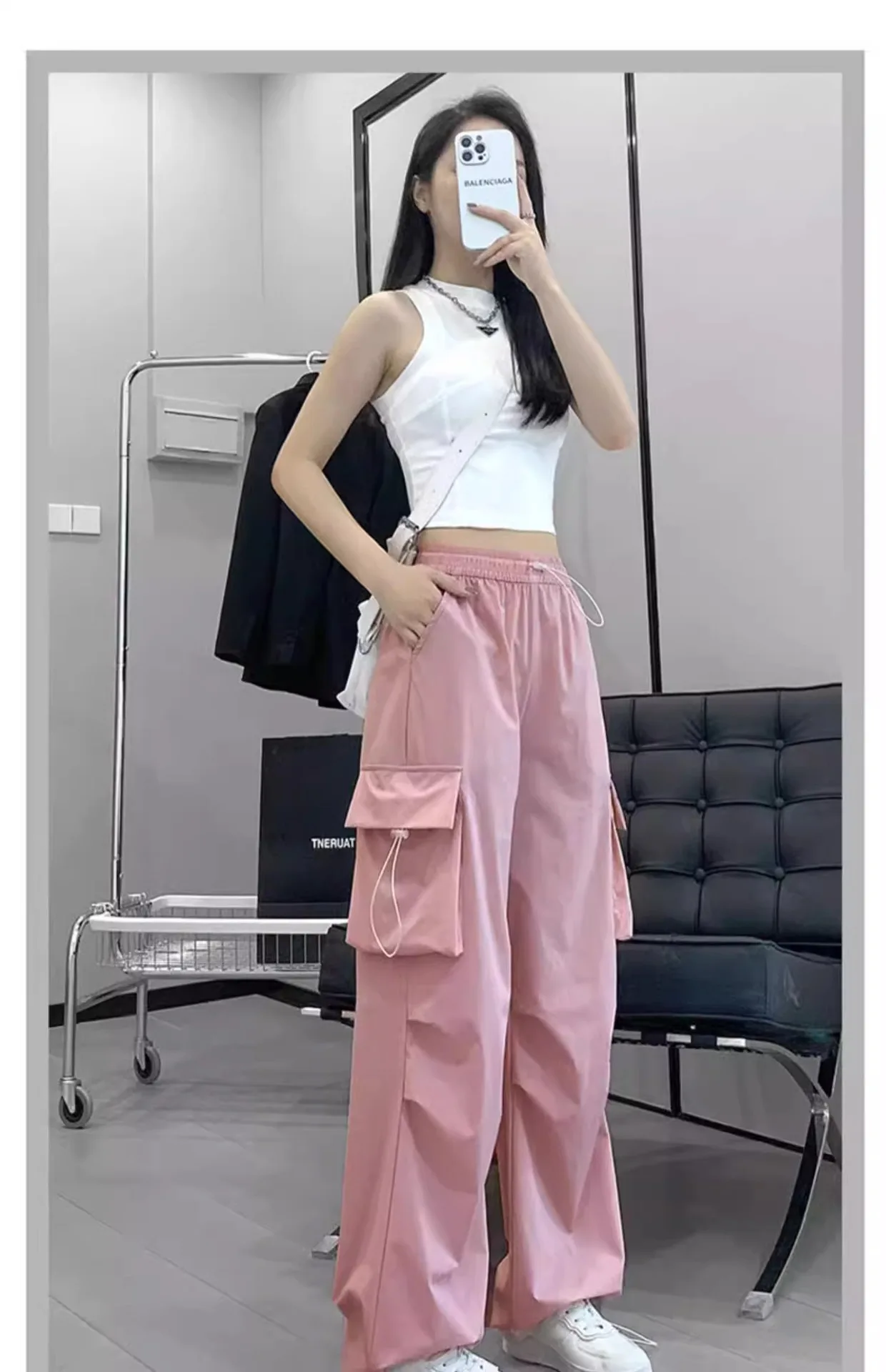 سراويل نسائية واسعة الساق موضة الصيف والربيع سراويل نسائية عالية الخصر فضفاضة غير رسمية بلون واحد سراويل مستقيمة