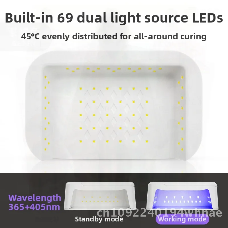 Lampada per unghie ad alta potenza per fototerapia a mano non nera ad asciugatura rapida Lampada per cuscino per mani di grande spazio Lucidatrice per unghie bianca