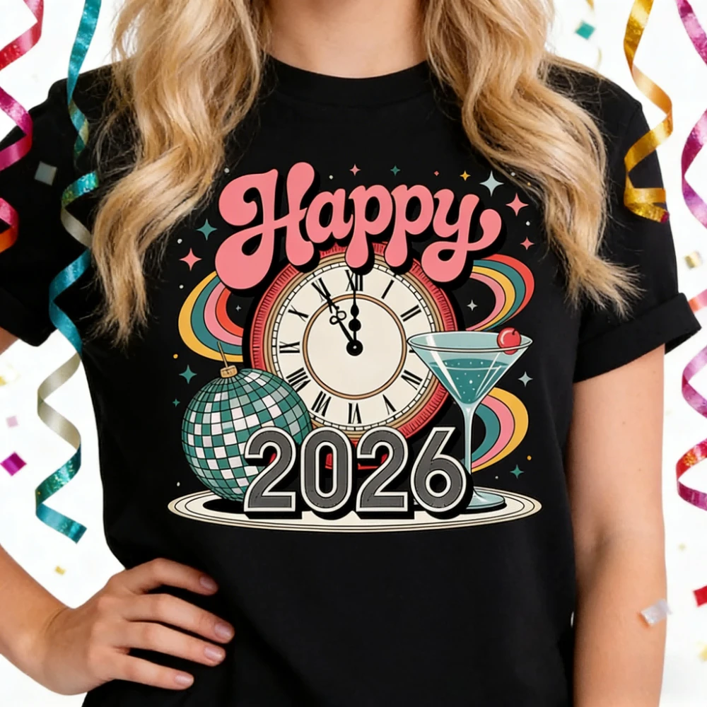 

Happy 2026 T-shirt Cheers To New Year Shirt Holiday Part Fashion Women Tshirt New Years Eve Clothing Festival Countdown Costume