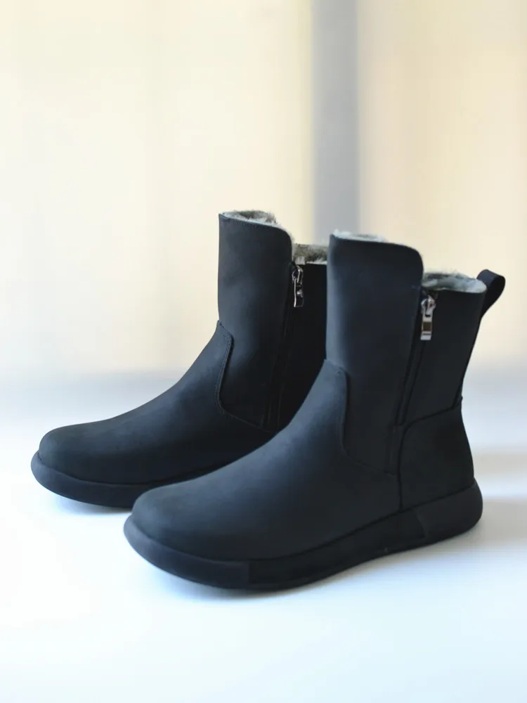 

Birkuir Retro Men And Women Plush Inner Ankle Boots Zipppers Short Boots Winter Platform Shoes Genuine Leather Snow Boots