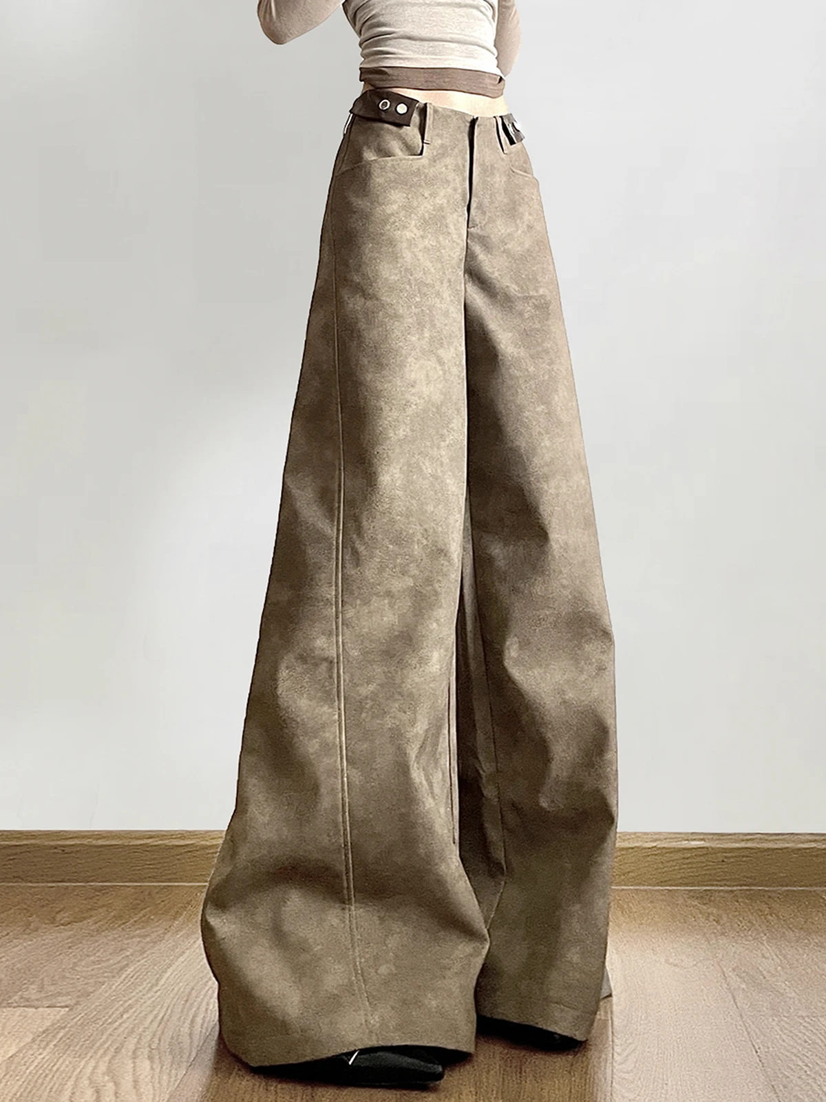 Spring 2024 Fashion Brown High Waist Casual Pants Women's Loose Comfortable Slimming Wide Leg Pants All-Matching Trousers