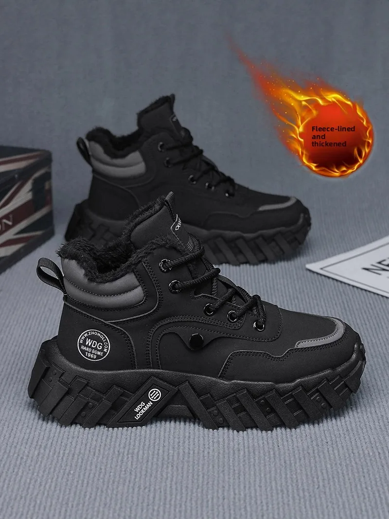

Men's Winter Snow Boots Fleece Lined Warm Cotton Shoes Anti-slip Wear-resistant Work Boots Hiking Thick Bottom Black B...
