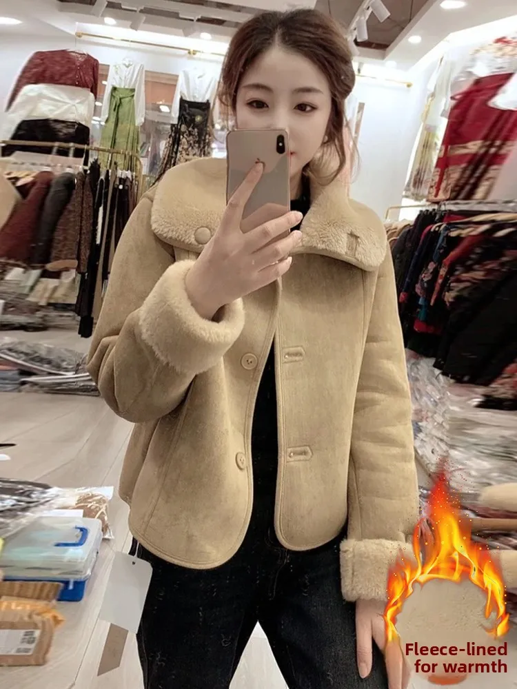 Faionable Casual Lamb Fur ort Jaet Women's Thiened Winter New Sle Age-Defng High-End Feeling Cotton Coat