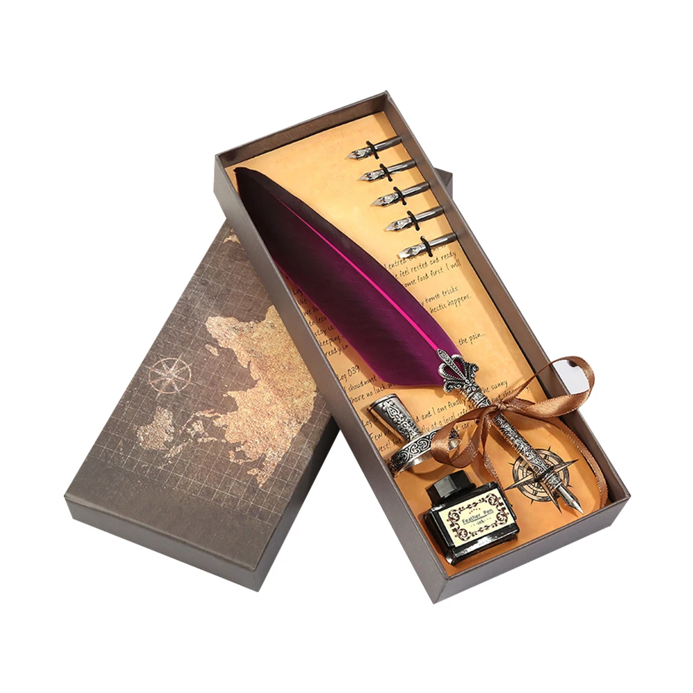 

Retro Feather Dip Fountain Pen Vintage Calligraphy Writing Ink Pen Sets Creative Stationery Quill Pen Art Supplies Crafts Gifts