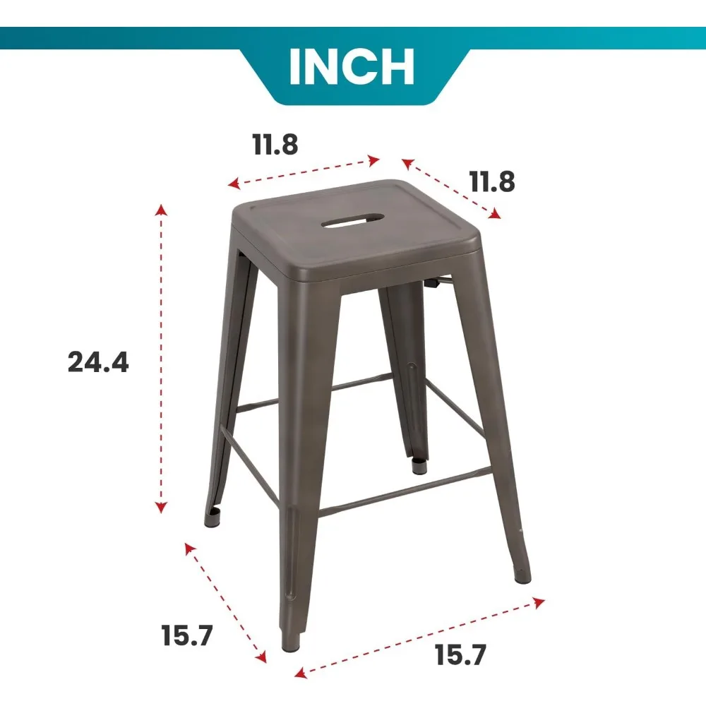 24 Inch Metal Bar Stools Set of 4 Stackable / Backless Counter Bar Stools