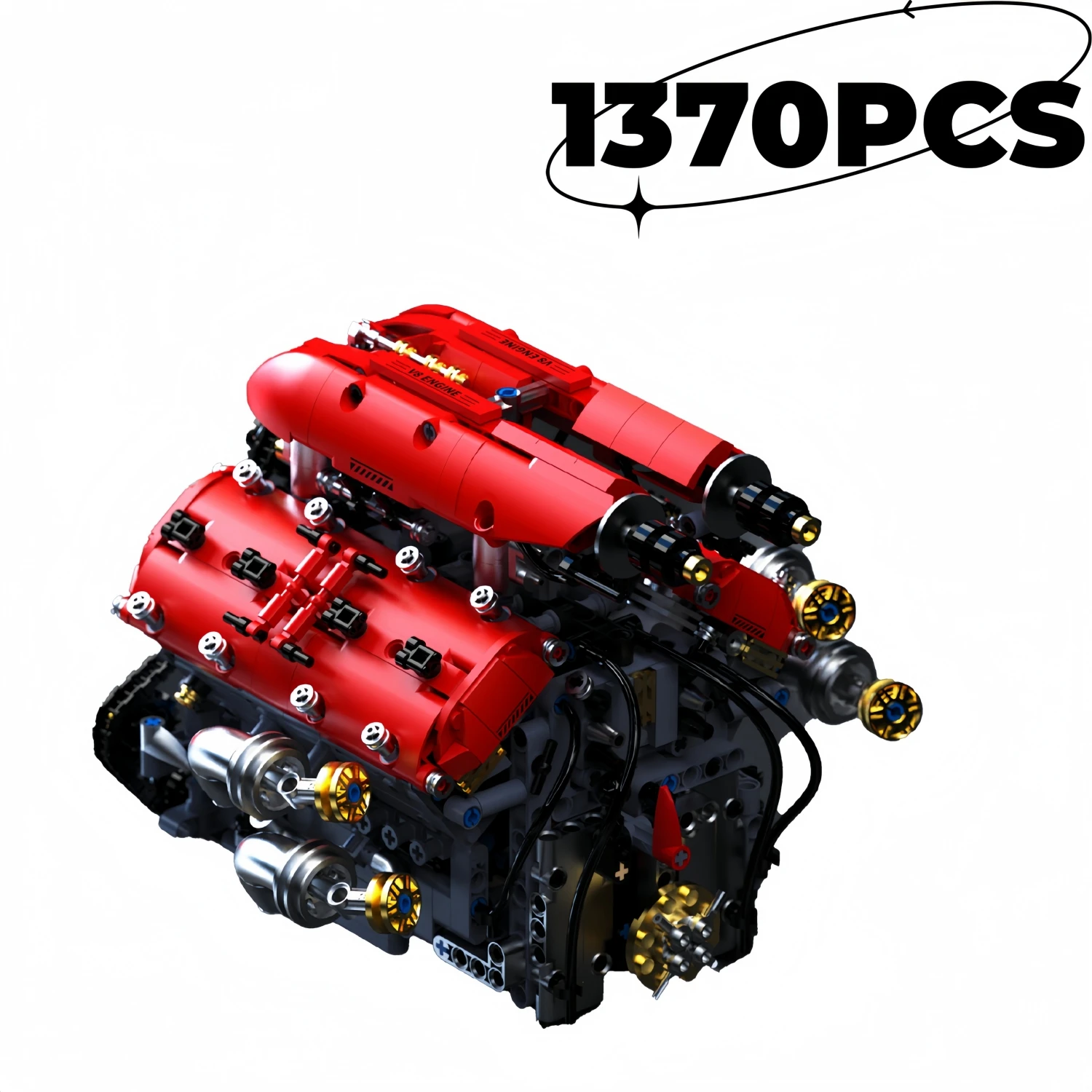 

1370PCS MOC V8 Turbo Engine Model Building Kit Electric Motorized Sports Car Assembly Blocks for Teens Adults DIY Project