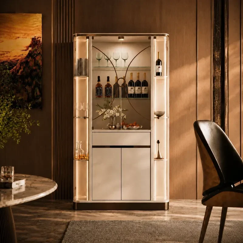 Italian Light Luxury Glass Wine Cabinet Living Room Wall Display Cabinet Modern Dining Room Storage Cabinet