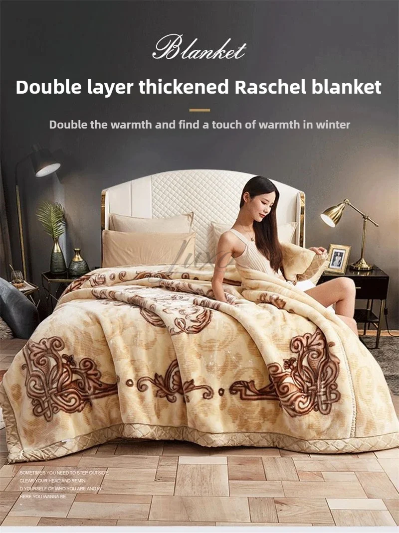New Warm Weighted Blankets for Beds High End Thicken Warmth Raschel Blanket for Winter Autumn Double Side Plush Comforter Quilt