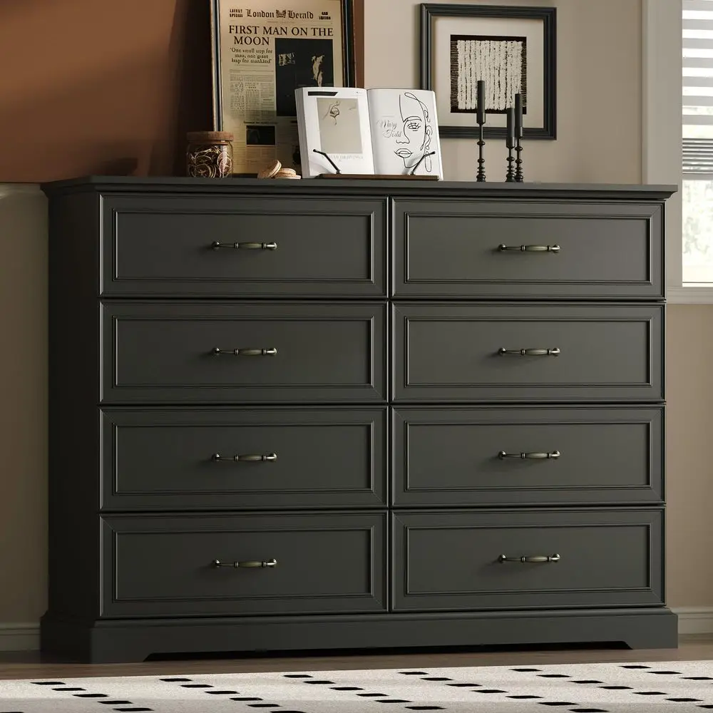 

8 Drawers Dresser for Bedroom, 54 Wide Modern Chest of Drawers with Deep Drawers amp Bar Handles, Rustic Wood Dresser TV Stand,