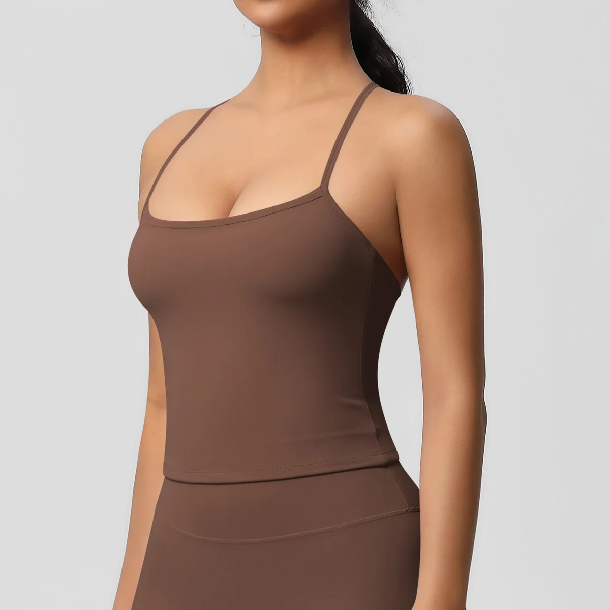 Brushed Solid Tight Long Line Racerback Women Sports Tank Top Yoga Outdoor Jogging Street Daily Fitness Training Activewear