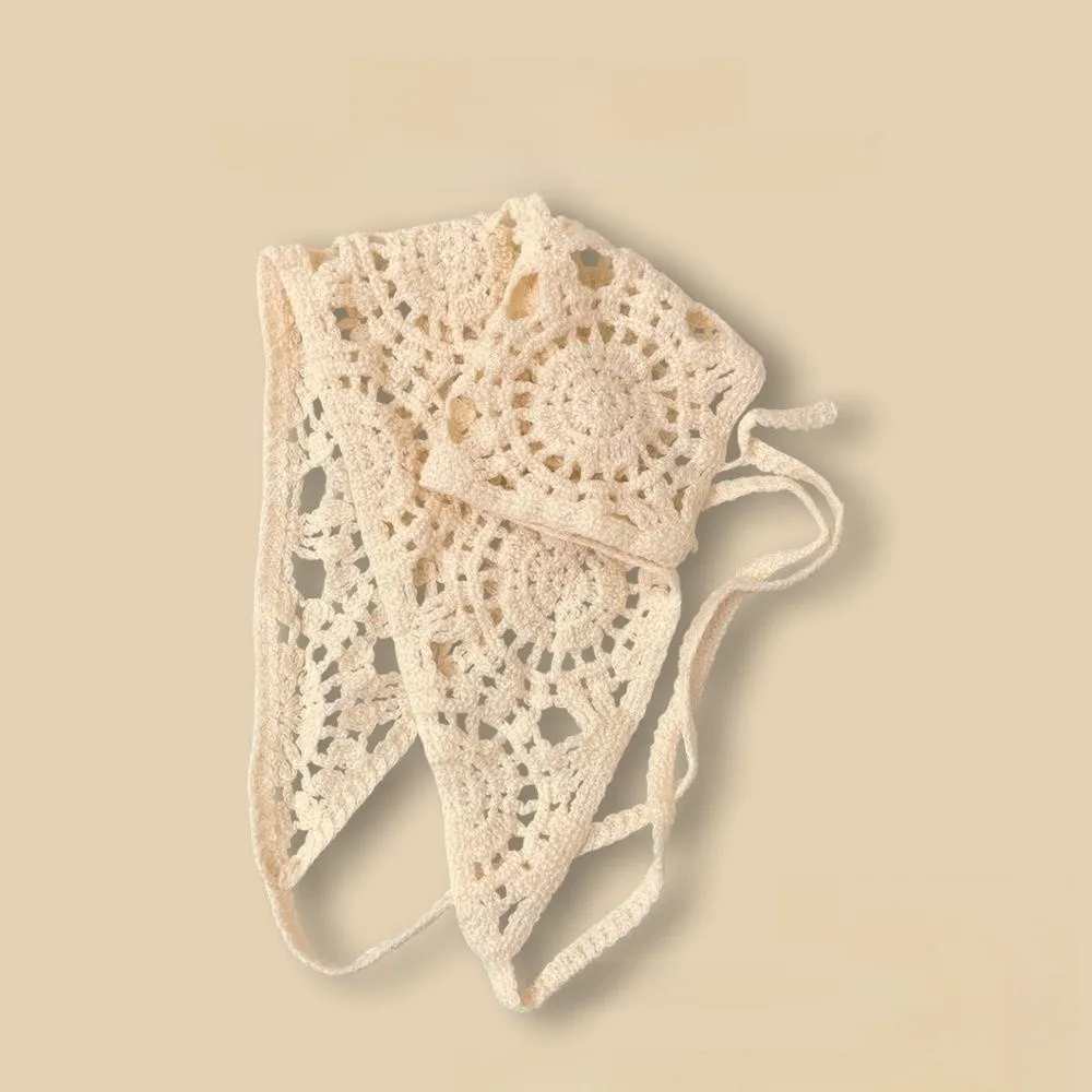 Solid Color Triangle Hair Scarf Sheer Mesh Handmade Crochet Knitted Headscarf Retro Knitted Sweet Cute Strap