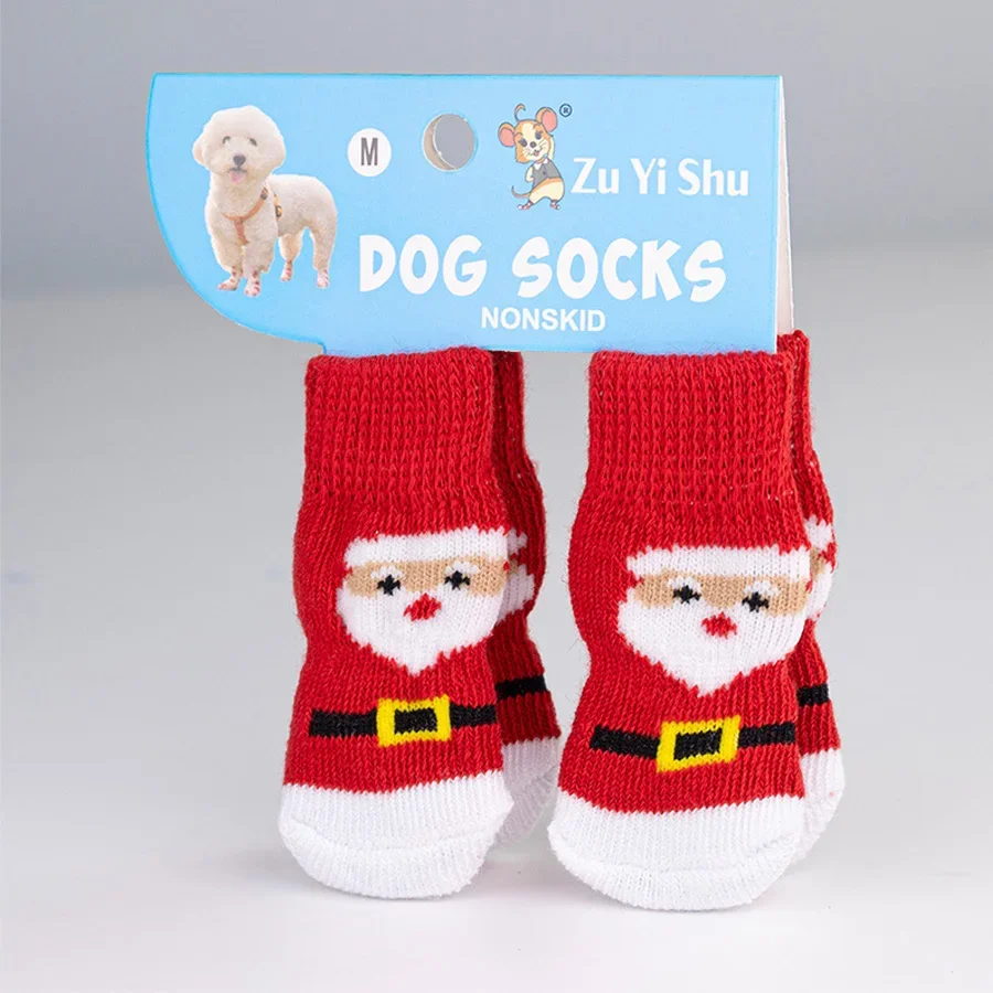 Christmas Pet Knitted Socks for Small Dogs Cat Shoes Chihuahua Boots for Winter Warm Indoor Wear Slip on Paw Protector