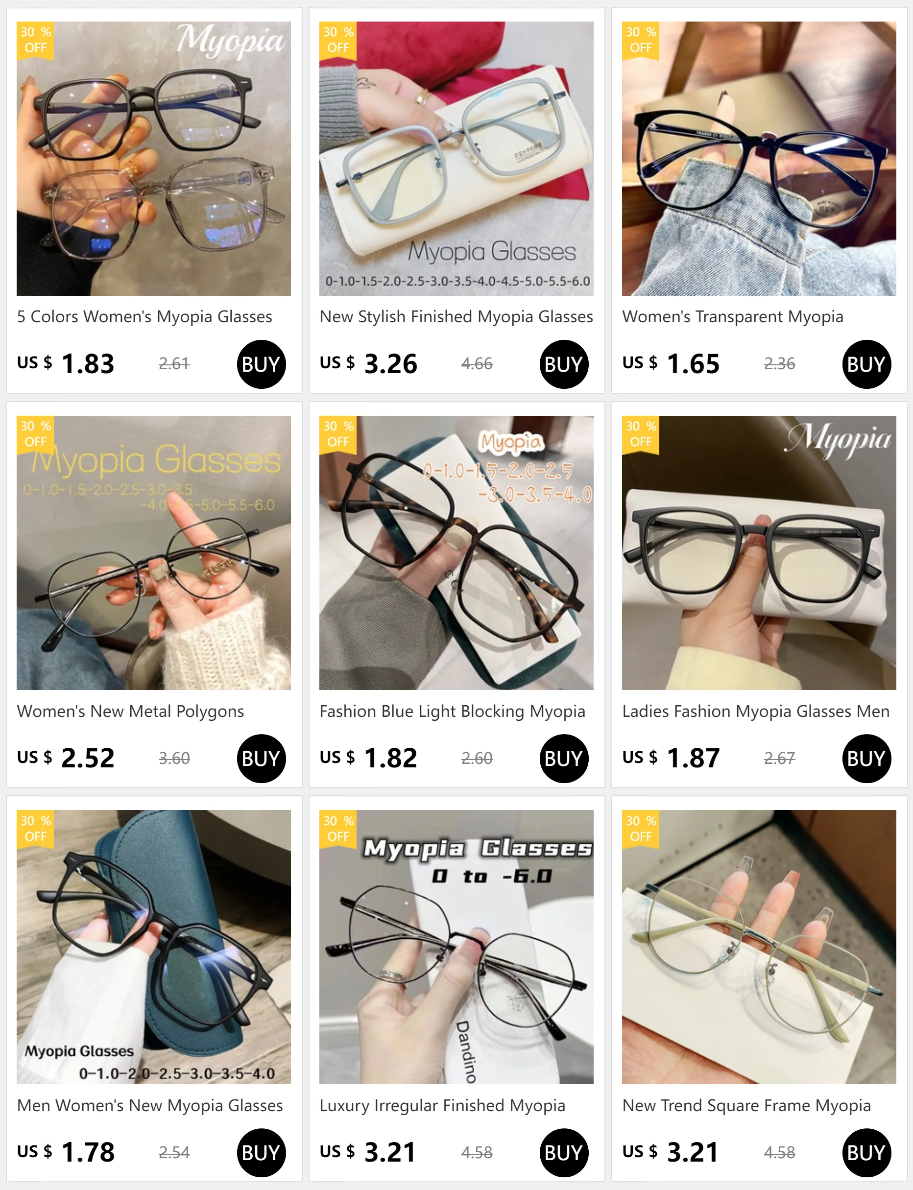 Übergroße schwarze Myopie-Brille für Männer und Frauen, runder Rahmen, kurzsichtige Brillen, optische Brillen, Dioptrien -0,5 bis -6,0 – Detail 1