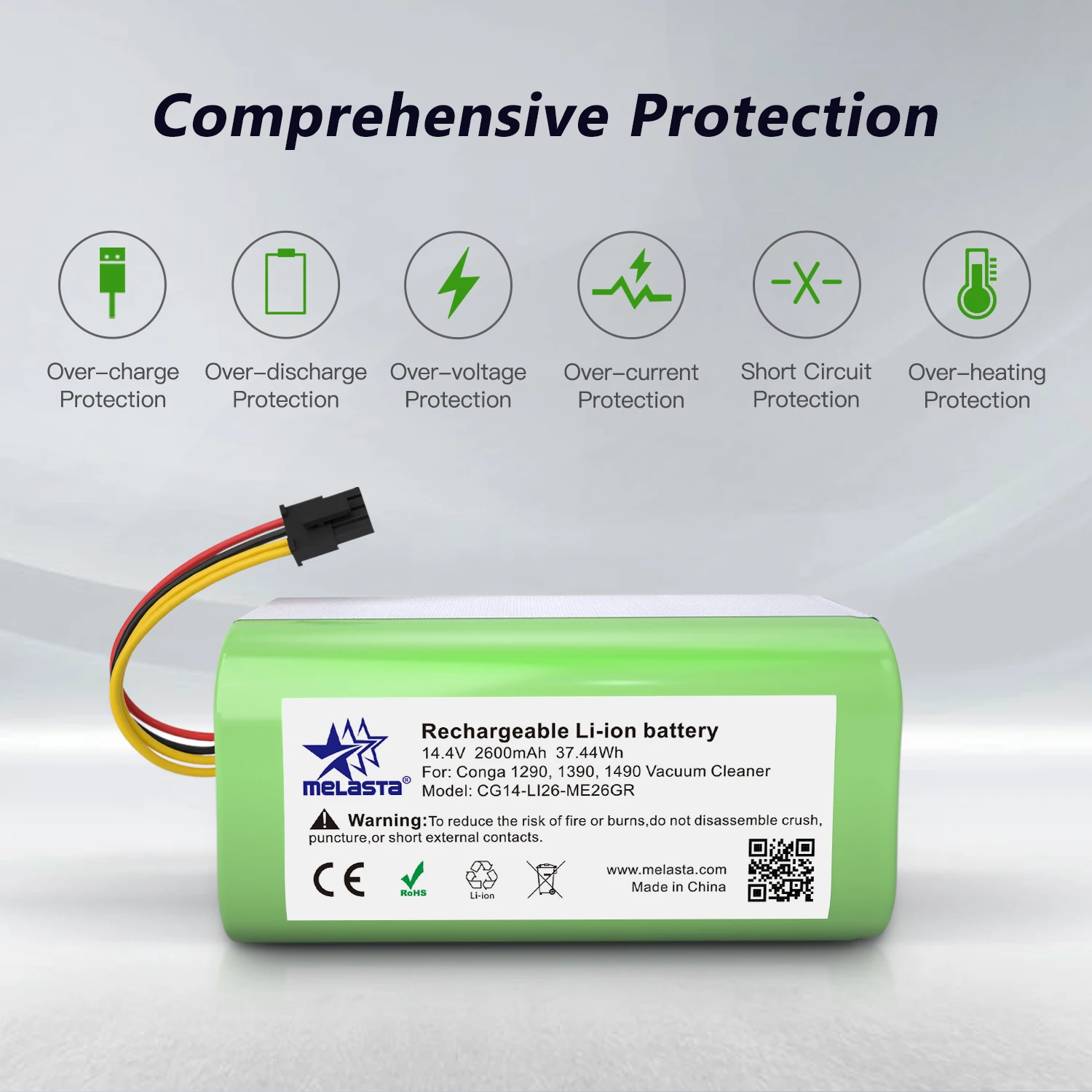 2個14.4v 2600mahのリチウムイオン電池cecotecコンガ1290 1390 1490 1590掃除機ジェニオデラックス370 gutrendエコー520