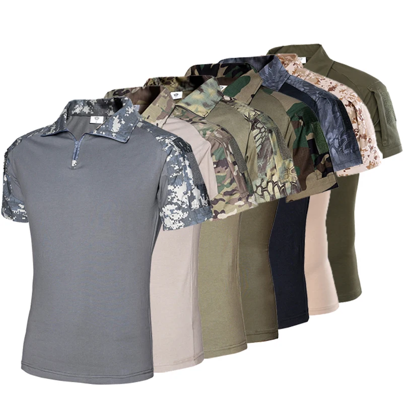 Camisas táticas ao ar livre masculinas, camiseta de camuflagem militar, camiseta de combate do exército dos EUA, roupas de caça