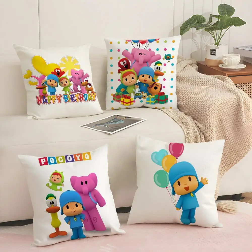 Happy Birthday B-Boy-Girl-Pocoyo Kissenbezug, seidig, kurz, Plüsch, unsichtbarer Reißverschluss, staubdicht, Sofakissenbezug für Heimdekoration