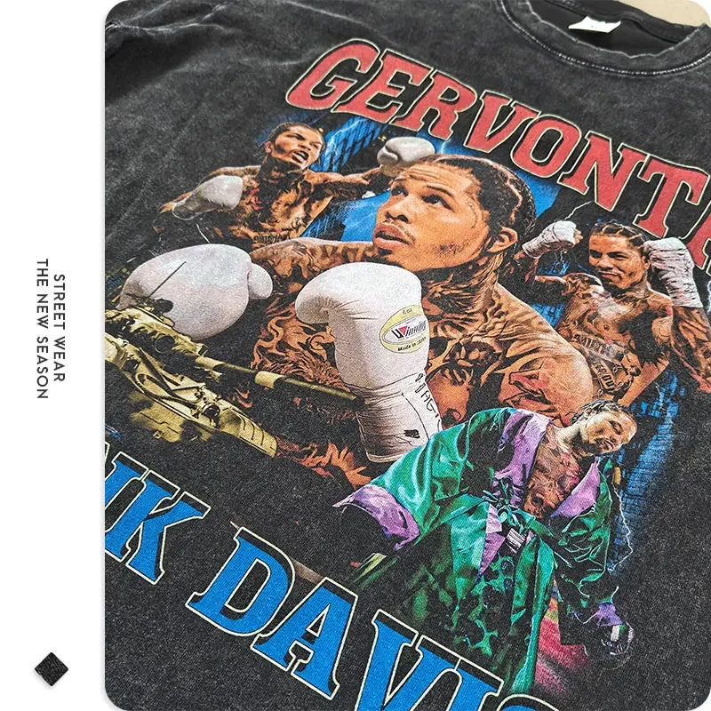 Tank Gervonta Davis T Shirt Boxing Champion Washed Short Sleeve Oversized T-shirt Harajuku Sweatshirt Tops Tees Men 100% Cotton