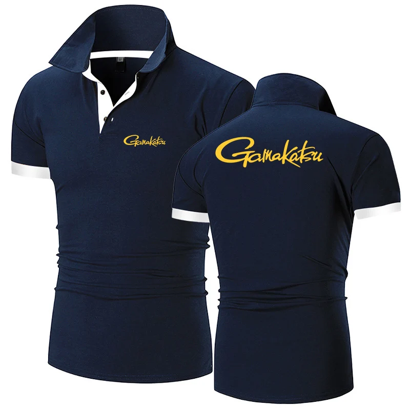 2025 Summer Gamakatsu Print Streetwear Casual Comfortable Short Sleeve Men's Solid Color Moisture Wicking Versatile Polo Shirts - Image 5