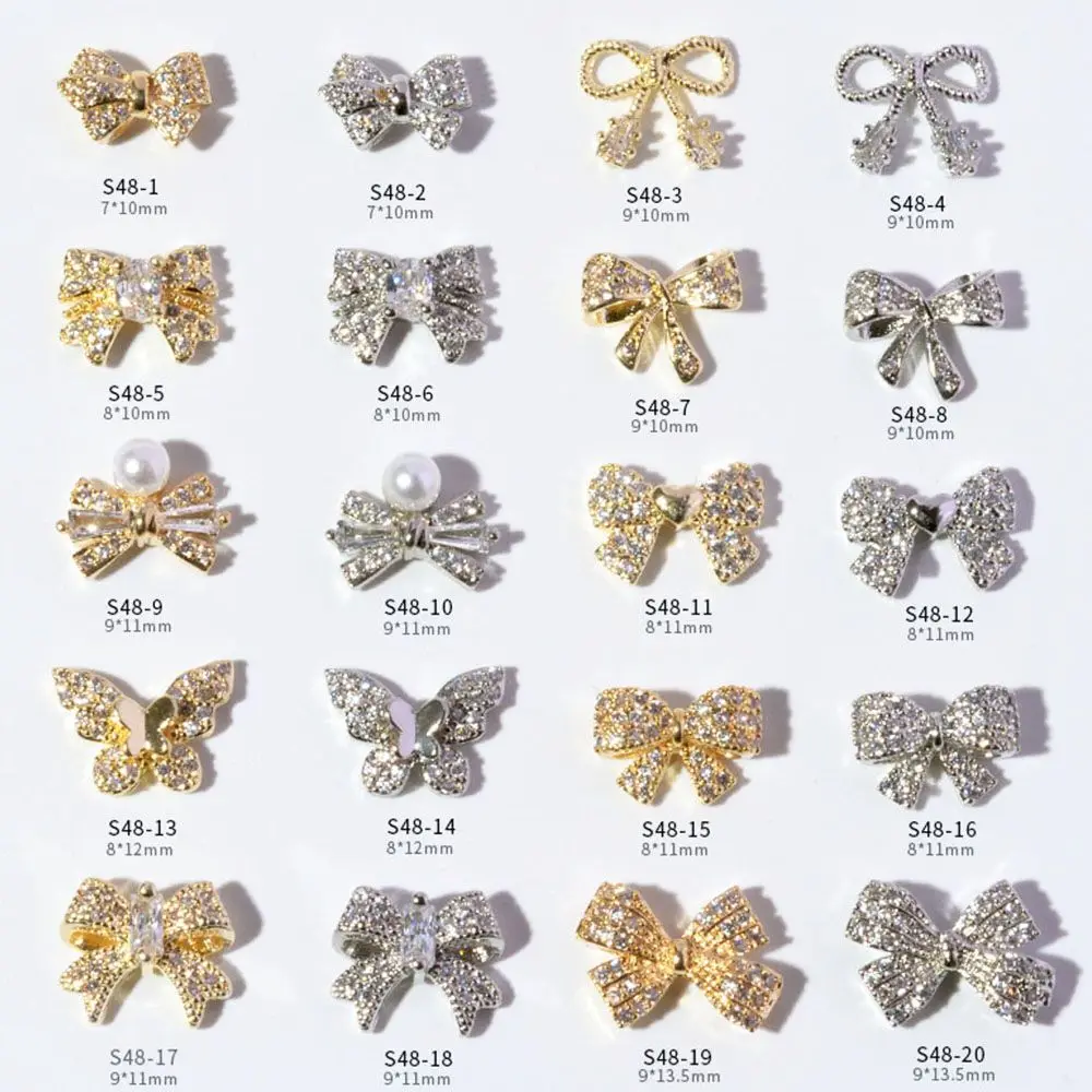 Bowknots เพิร์ลแก้วหิน Charms เพชรเล็บเครื่องมือผีเสื้อเครื่องประดับเล็บโบว์เล็บ Rhinestones DIY ตกแต่งเล็บ