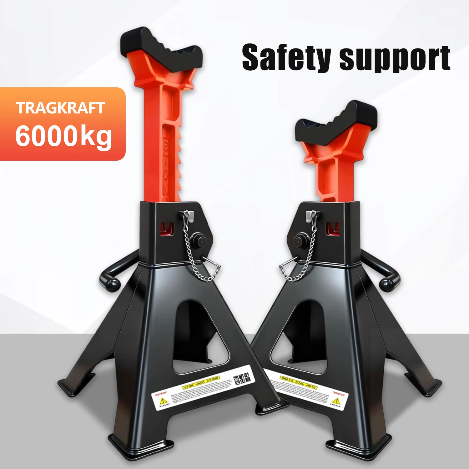 3T Schwerlast-Unterstellböcke für Fahrzeugwartung und Reifenwechsel, Max. Höhe 60cm, Min. Höhe 42cm, 13-fach verstellbar, Doppelte Sicherheitsverriegelungen, Breite Basis, Rutschfester Gummisattel,