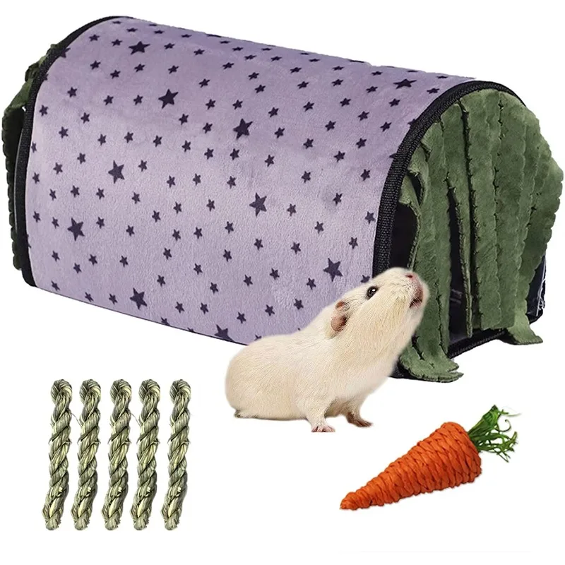 

10pcs Guinea Pig Tunnel Hideout, Small Animal Play Tube Toys, Small Pet Corner Curtain House Two Side Pad Bed
