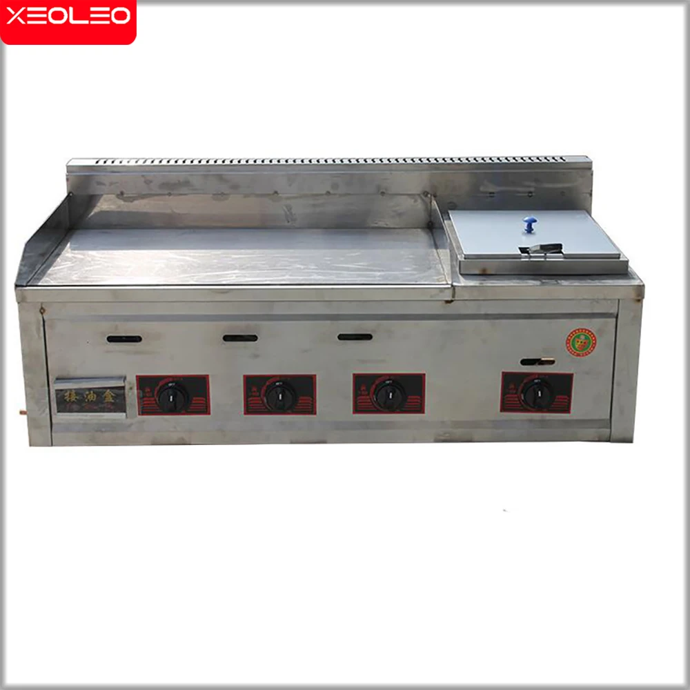 XEOLEO Gas Grill Commercial Teppanyaki Griddle Combined Furnace Stainless Steel Grilled Squid Machine with Fried French Machine