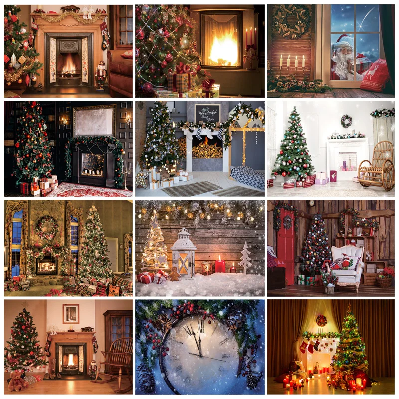 

SHENGYONGBAO Christmas Photography Backgrounds Fireplace Christmas Tree Gift Baby Newborn Photo Backdrop Photocall XLT-03