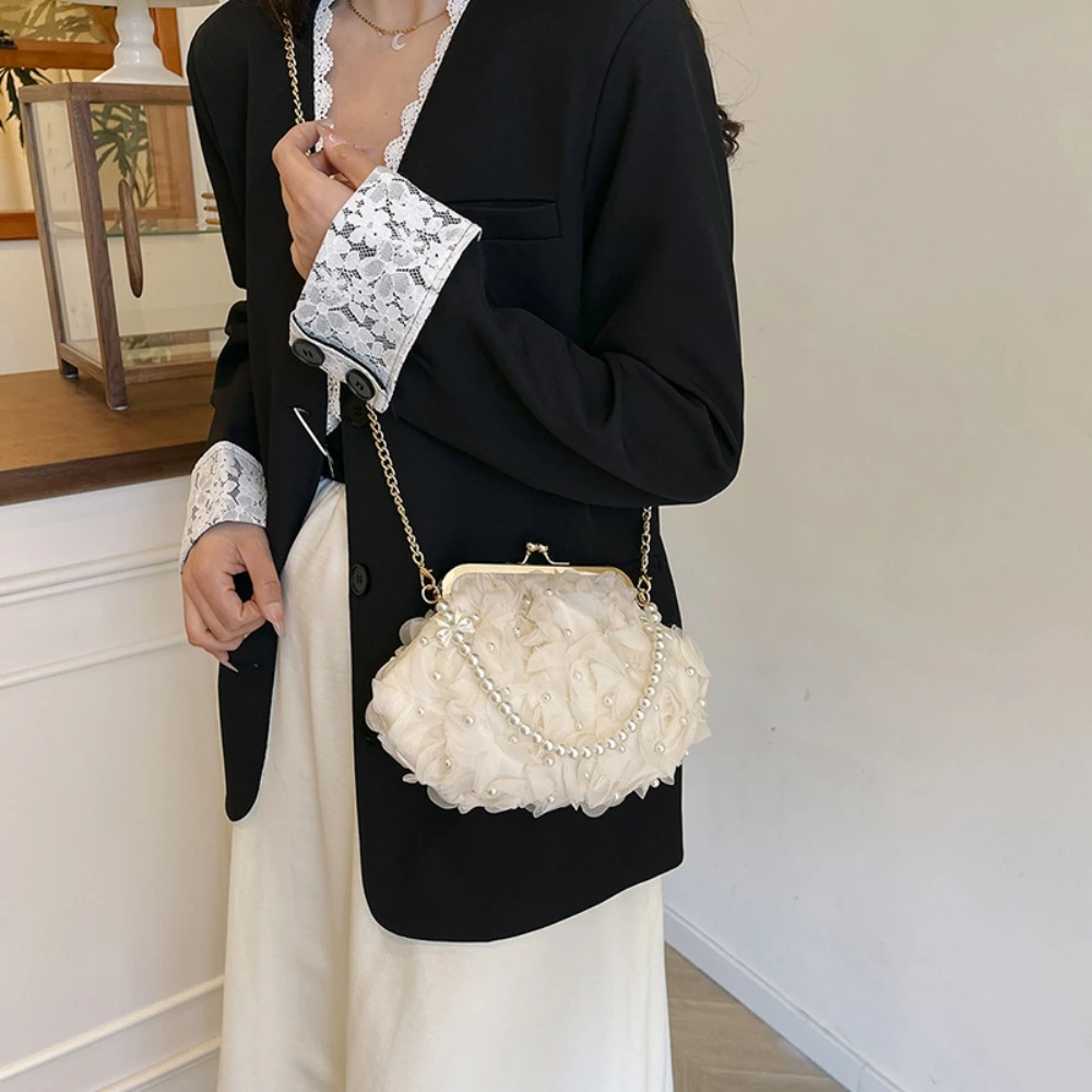 Pearl Handbag with Flower Design Handheld Bag Versatile Shoulder  Bag Messenger Bag Party Bag Stylish Girls' Bag