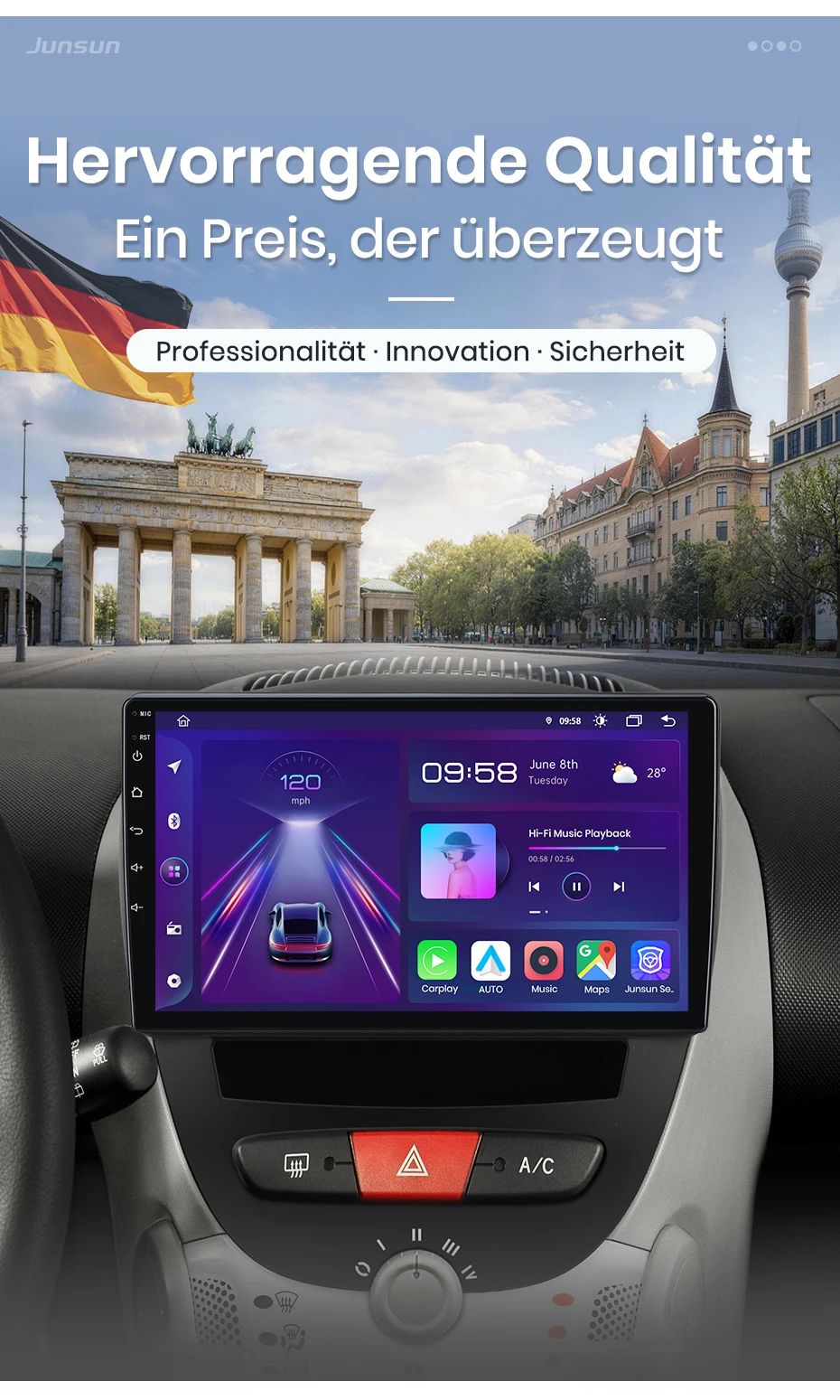 Junsun 10 Zoll Android 15 Autoradio für Peugeot 107 Toyota Aygo Citroen C1 2005 - 2014 Kabellos für Apple CarPlay Auto IPS Bildschirm Stereo Multimedia Videoplayer Automotive Smart Intelligent Systems 2 Din Autoradio Head Unit GPS Bluetooth 4G FM AM DSP RDS DAB+ – Detail 3