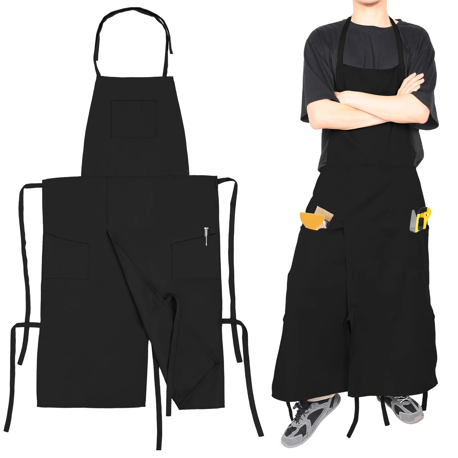 Keramikschürze mit geteiltem Bein und Tasche – DIY-Malerei, Keramikskulptur, schmutzabweisende Küchenschürze, schmutzresistenter Overall