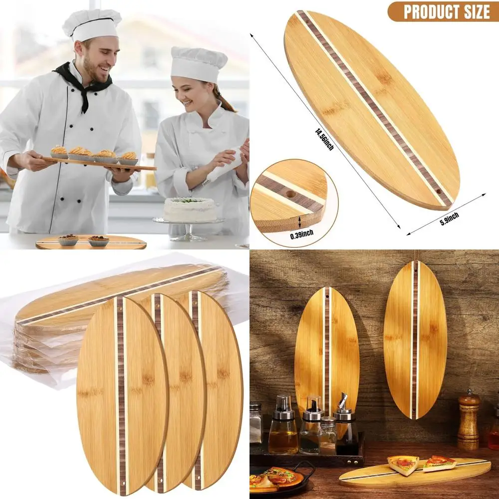 

Set of 6 Bamboo Surfboard-Shaped Serving & Cutting Boards with Stripe Pattern (14.5 x 6)