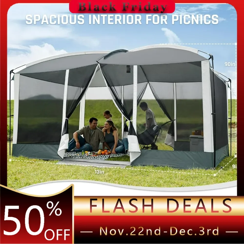 Screen Tent  Gazebos , Included Projection Screen, Camping Tent Screened Canopy Shelter for Outdoor Patios Backyards Activities