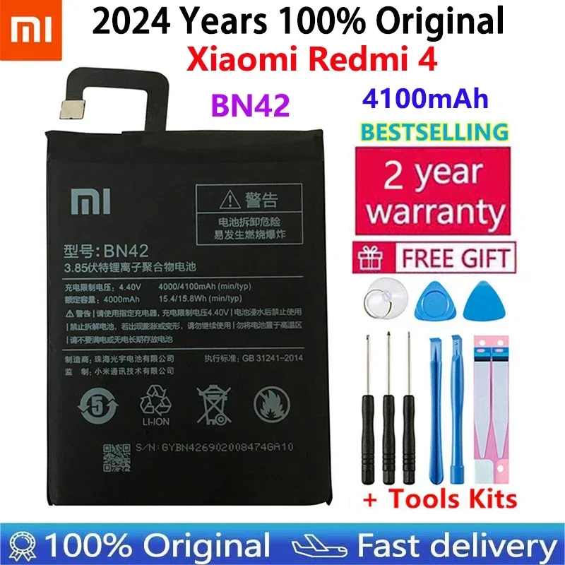 

High Quality Original Xiaomi BN42 Phone battery For xiaomi Redmi 4 Hongmi 4 2G RAM 16G ROM Batteries 4100mAh Fast Shipping