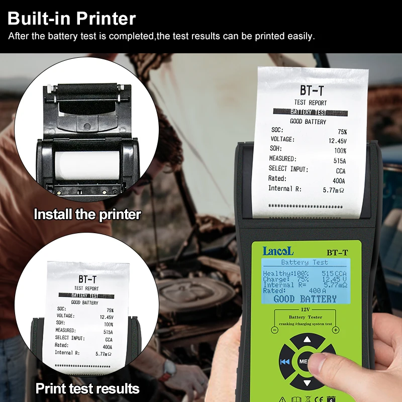 Lancol BT-T Car Battery Tester Battery System Analyzer with Printer Multilanguage Automotive Power System Diagnostic Meter