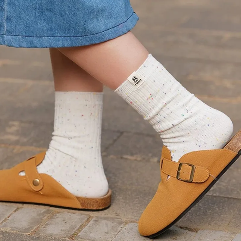 Women\'s Socks Korean Style Trendy Breathable Casual Dots Cartoon Crew Socks for Girls Novelty Color Warm Socks Comfortable Soft