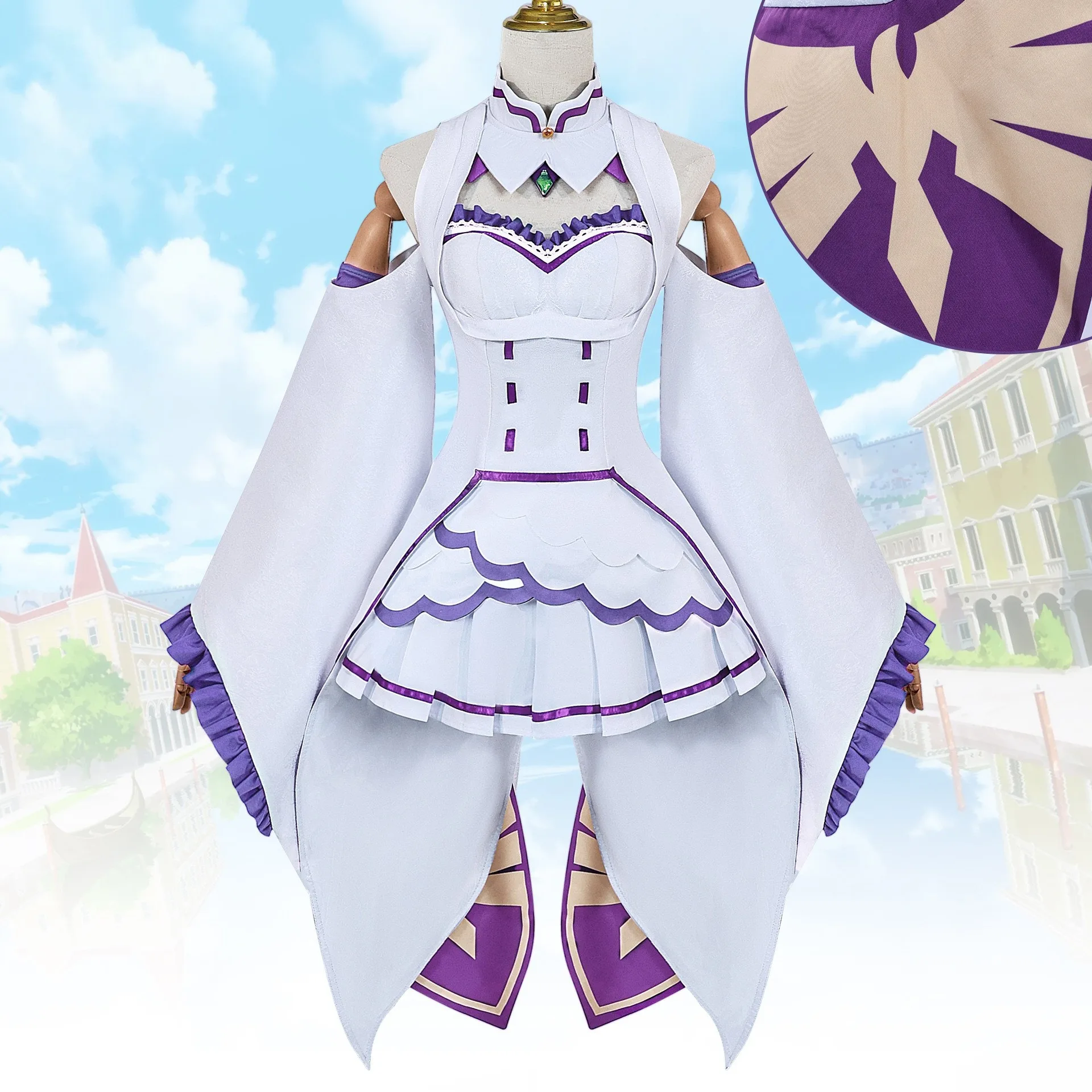 

Anime Re Zero Kara Hajimeru Isekai Seikatsu Emilia Cosplay Costumes Women Dress With Headdress For Halloween Party Lolita Cos