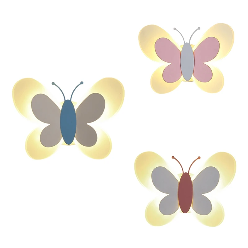 LED الوردي فراشة الجدار مصباح 14 واط 85-265 فولت الأطفال مصباح غرفة النوم الحديثة فراشة مصابيح الحائط B