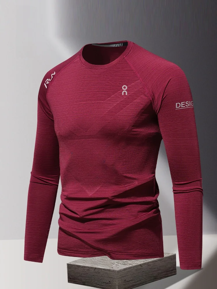 

Men's Slim Fit Long Sve round Ne T-irt Qui Dry Elastic Fitn Running Sports Top Breathable Spring Autumn Wear
