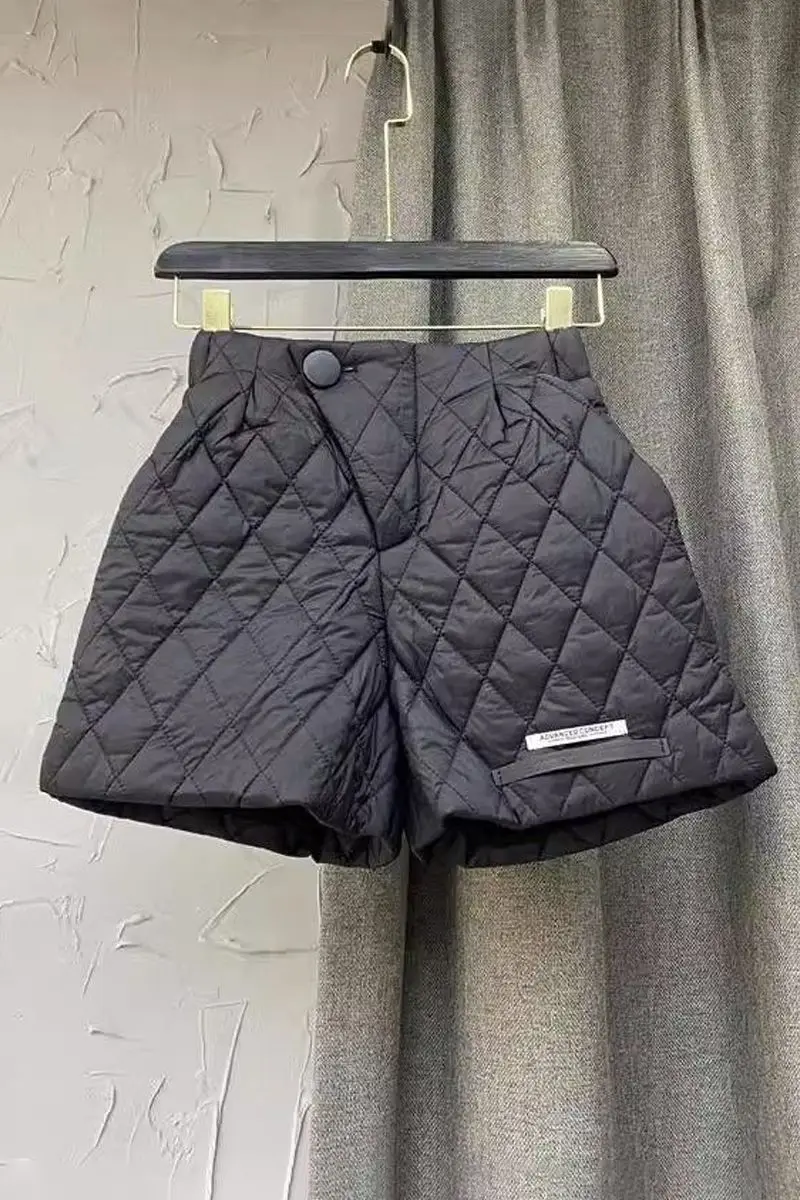 ​ ​ Pantalon thermique taille haute pour femme, pantalon matelassé à carreaux, jambes larges, botte, short en coton, hiver 2025 ​ ​