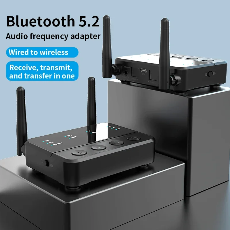 3 in1 Bluetooth 5.2 AptX Audio Receiver Transmitter for Home Stereo TV AptX LL/HD Wireless Audio Adapter 3.5mm RCA/AUX/Optical