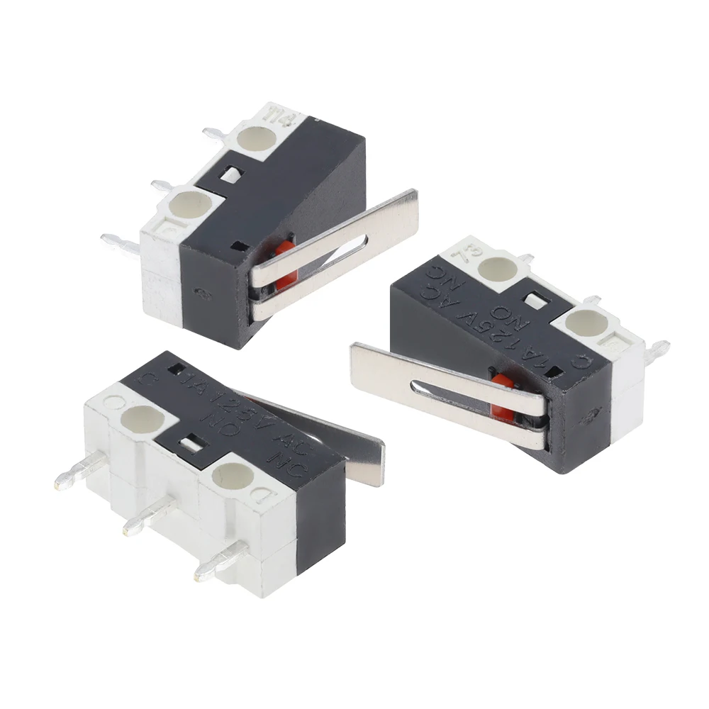 손잡이가 있는 흑백 마우스 스위치 10개, 핀 3개, 1A, 125V AC, 직사각형, 소형 마이크로 스위치, 고품질.